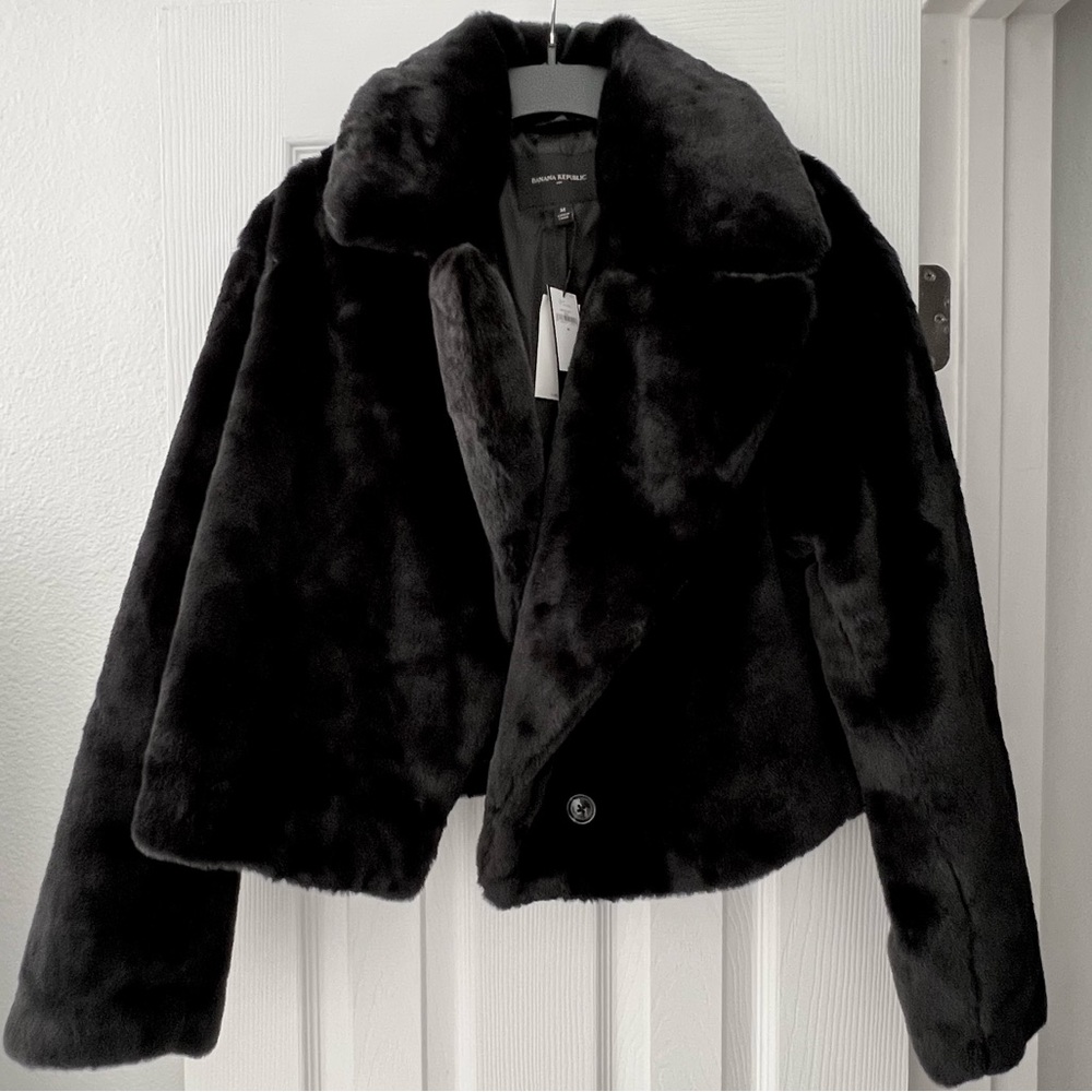 BR cropped faux fur coat.